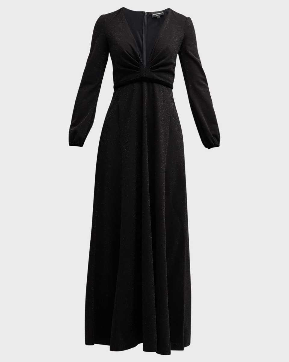 Deep V-Neck Shimmer Jersey Maxi Dress
