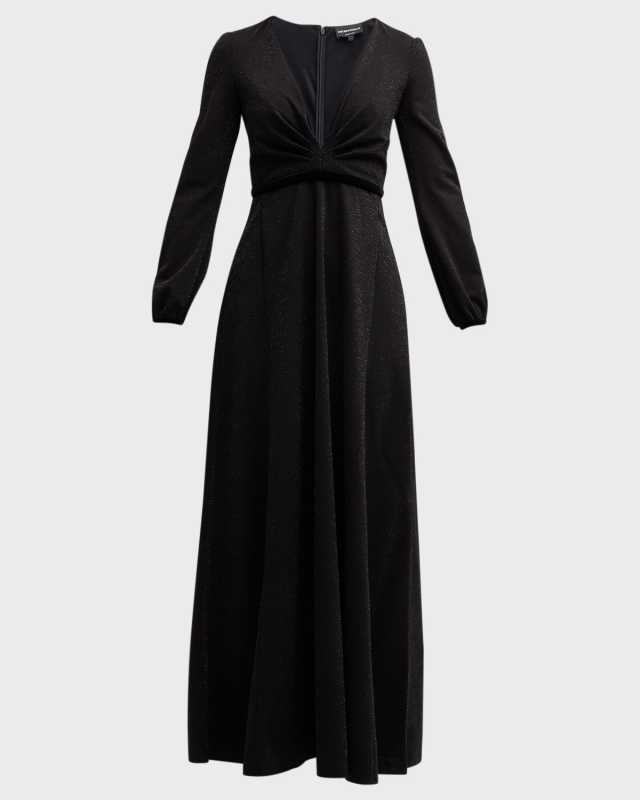 Deep V-Neck Shimmer Jersey Maxi Dress