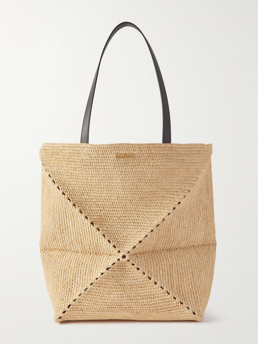 Loewe + Paula's Ibiza Puzzle Fold large leather-trimmed raffia tote