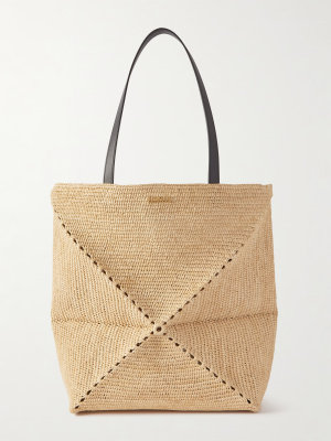 Loewe + Paula's Ibiza Puzzle Fold large leather-trimmed raffia tote