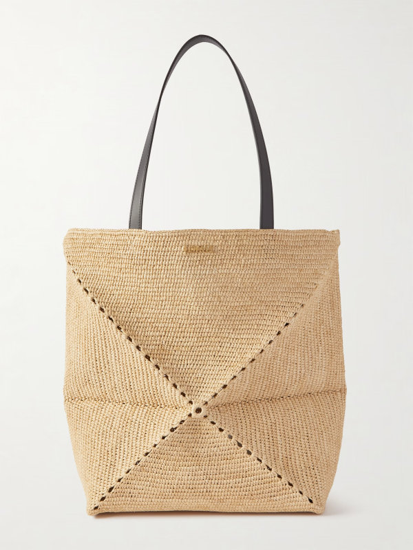 Loewe + Paula's Ibiza Puzzle Fold large leather-trimmed raffia tote