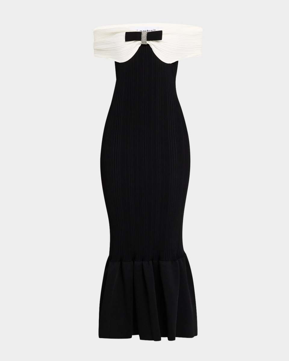 Fluted Knit Bow Midi Dress