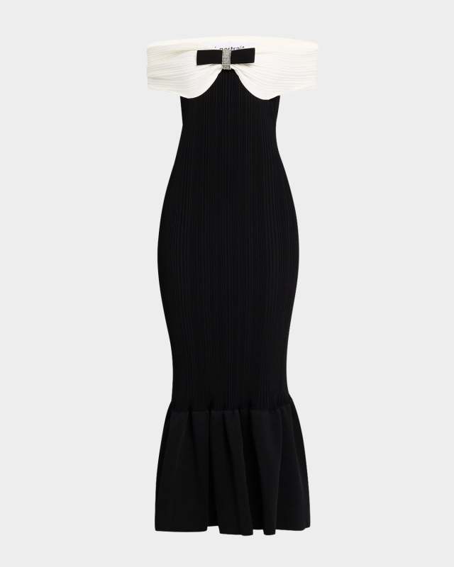 Fluted Knit Bow Midi Dress