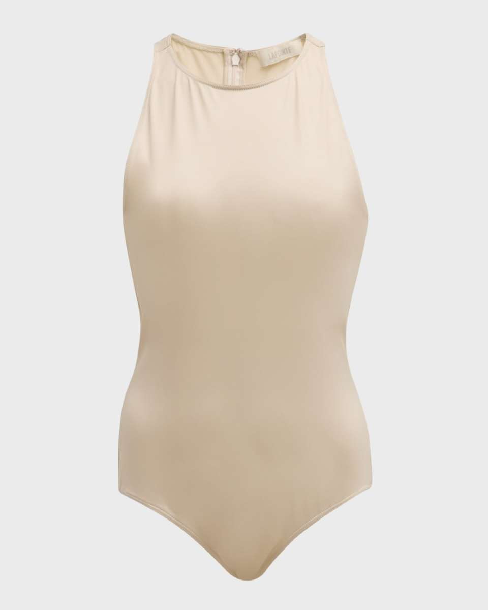 Coated Jersey Halterneck Bodysuit