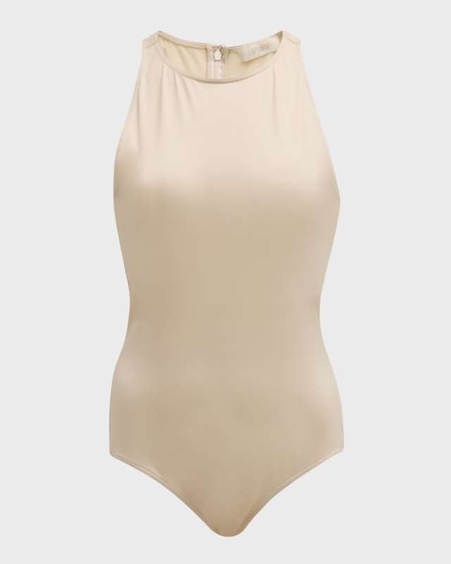 Coated Jersey Halterneck Bodysuit