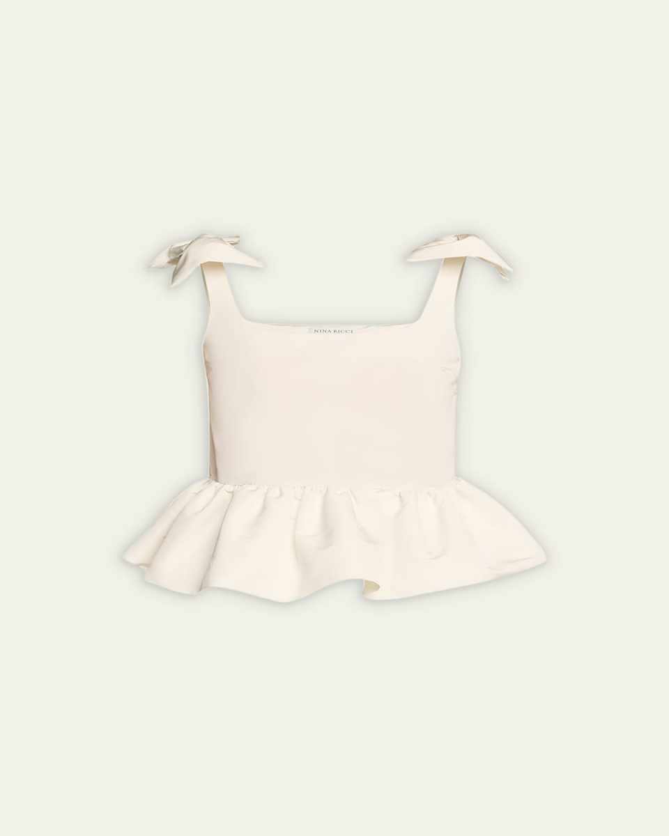 Peplum Bow Shoulder Taffeta Top