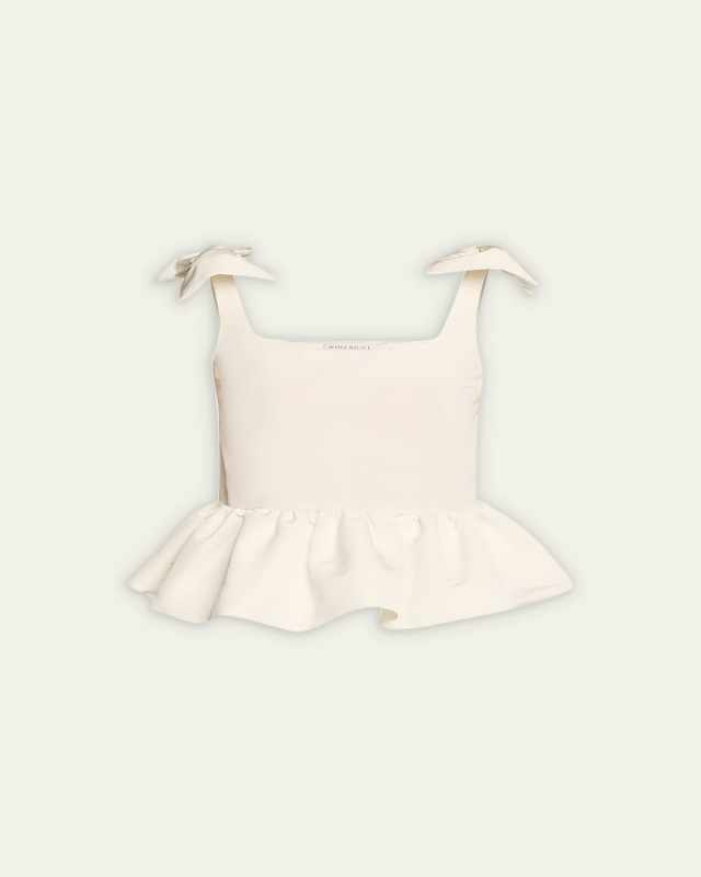 Peplum Bow Shoulder Taffeta Top