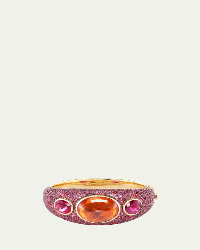 18K Yellow Gold Rubellite, Garnet, and Sapphire Cuff Bracelet
