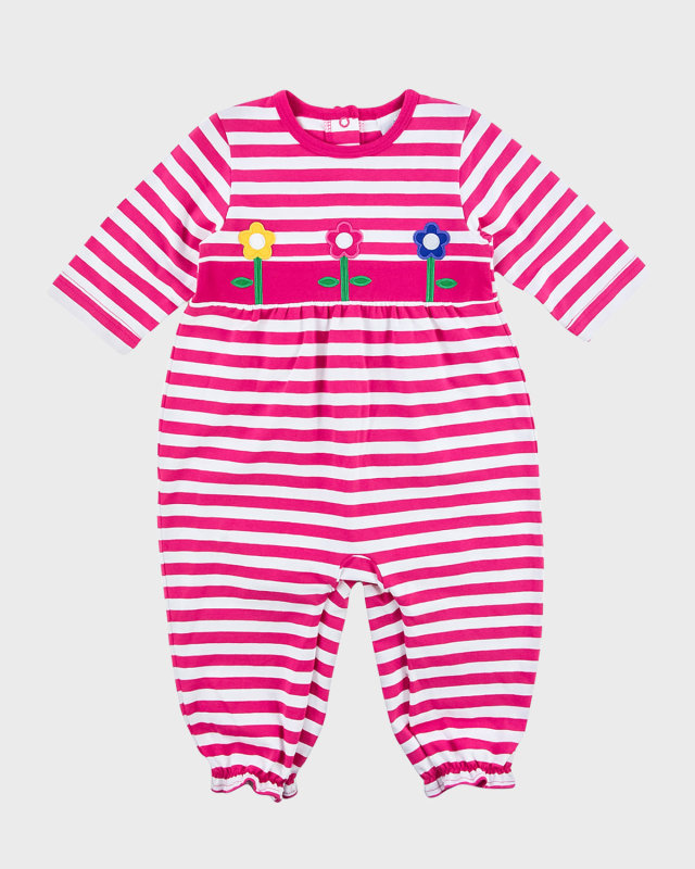 Girl's Striped Knit Coverall W/ Flowers, Size 3M-18