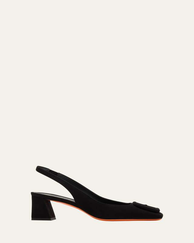 Suede Buckle Slingback Pumps