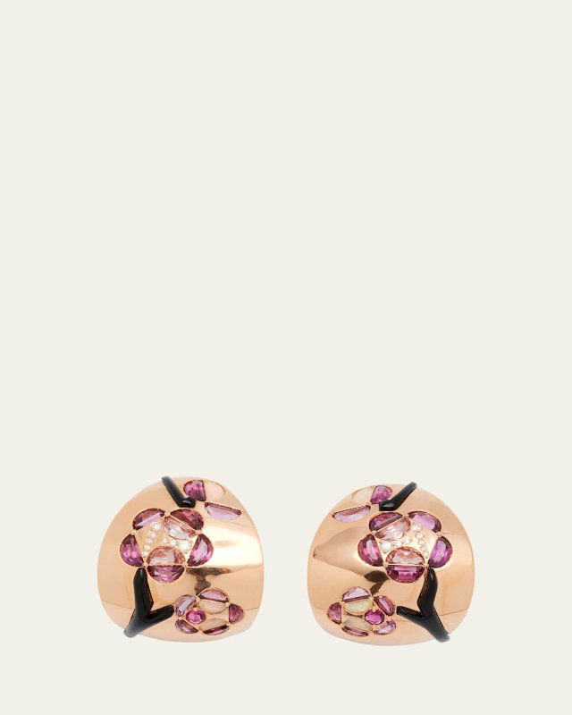 Cherry Blossom Hoop Earrings with Gemstones and Rose Gold