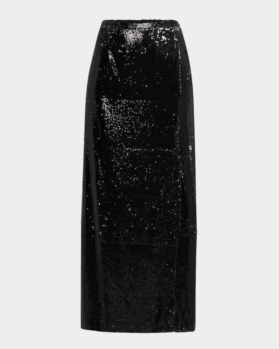 Straight Sequin Woven Maxi Skirt