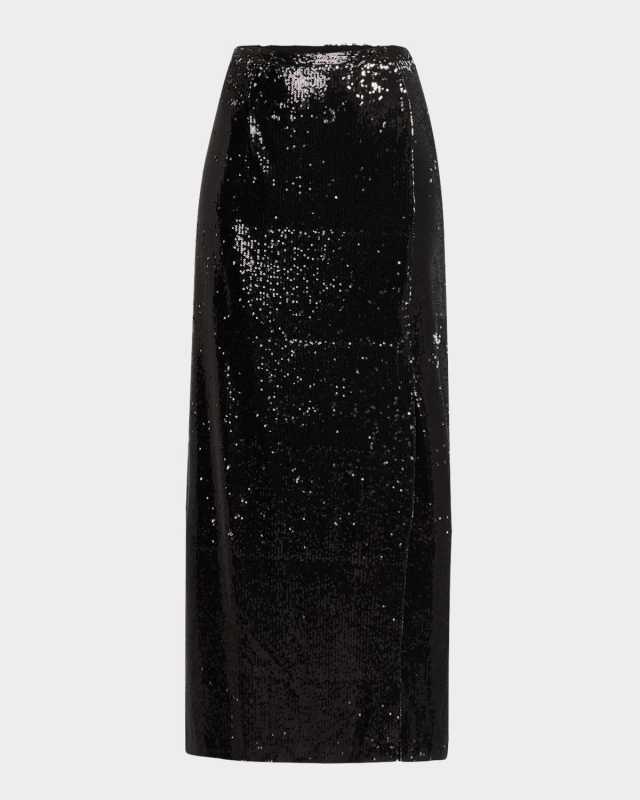 Straight Sequin Woven Maxi Skirt