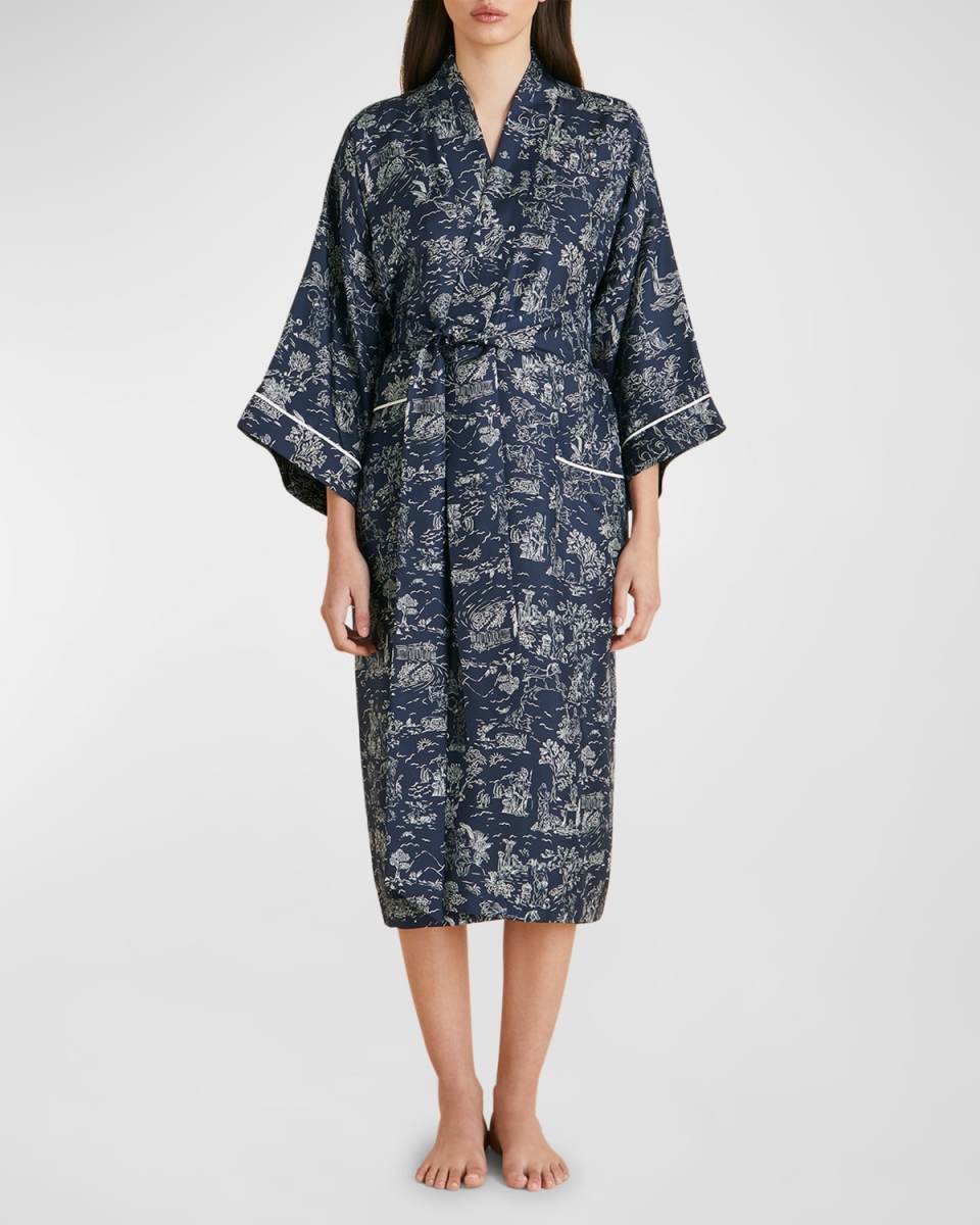 Sabine Toile-Print Silk Twill Robe