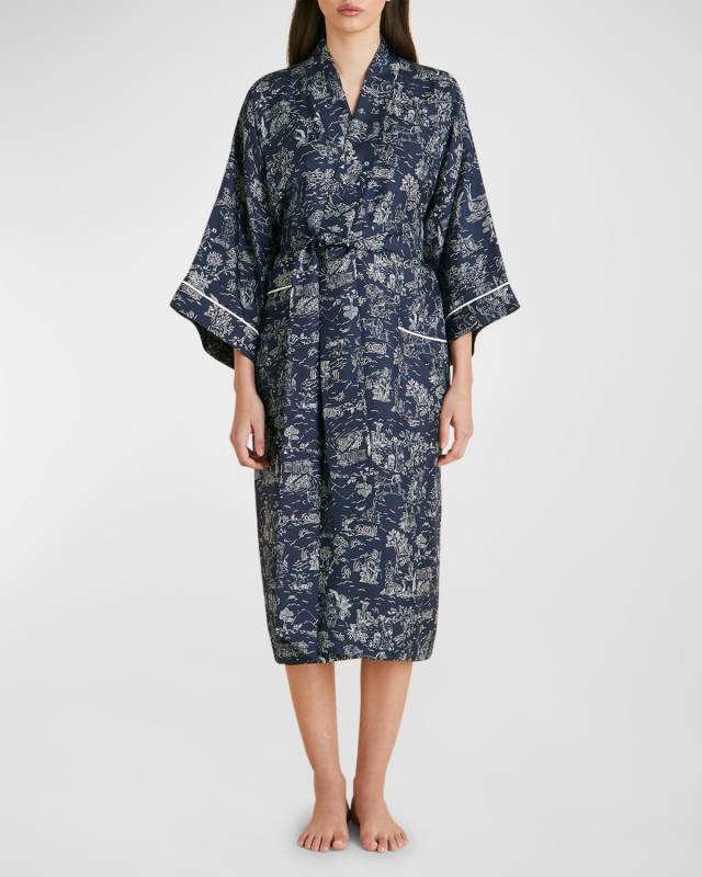 Sabine Toile-Print Silk Twill Robe