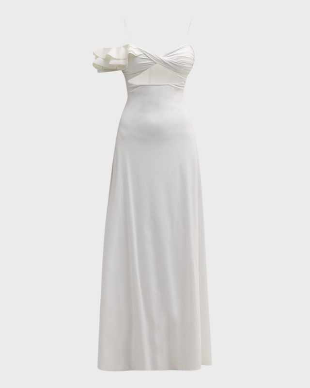 Cavalieri Ruffle-Shoulder Maxi Dress