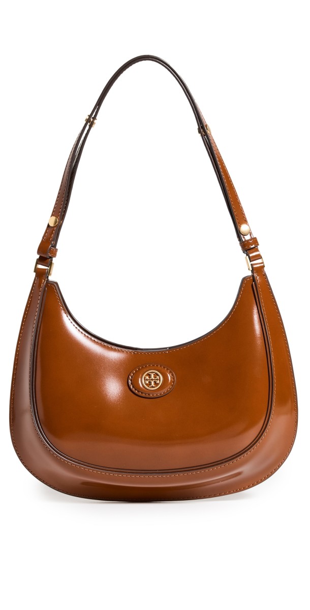 Tory Burch Robinson Spazzolato Convertible Crescent Bag Dark Sienna