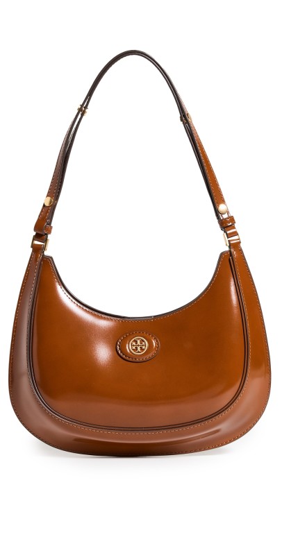 Tory Burch Robinson Spazzolato Convertible Crescent Bag Dark Sienna