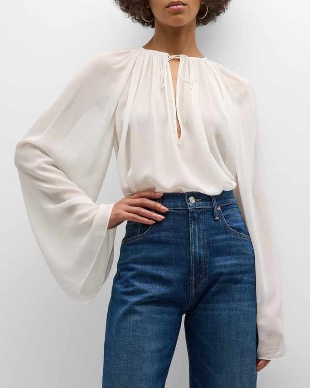 Shirred V-Neck Blous