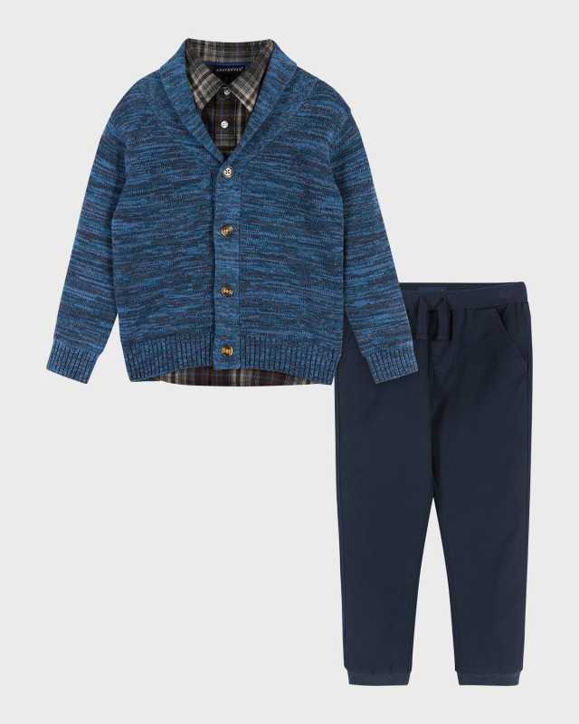 Boy's Multicolored Marled Toggle Cardigan Set, Size Newborn-24