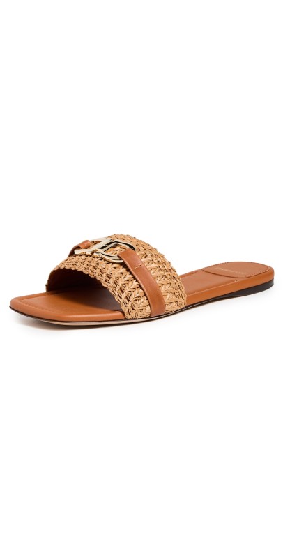 FERRAGAMO Leah Woven Raffia Sandals Cognac