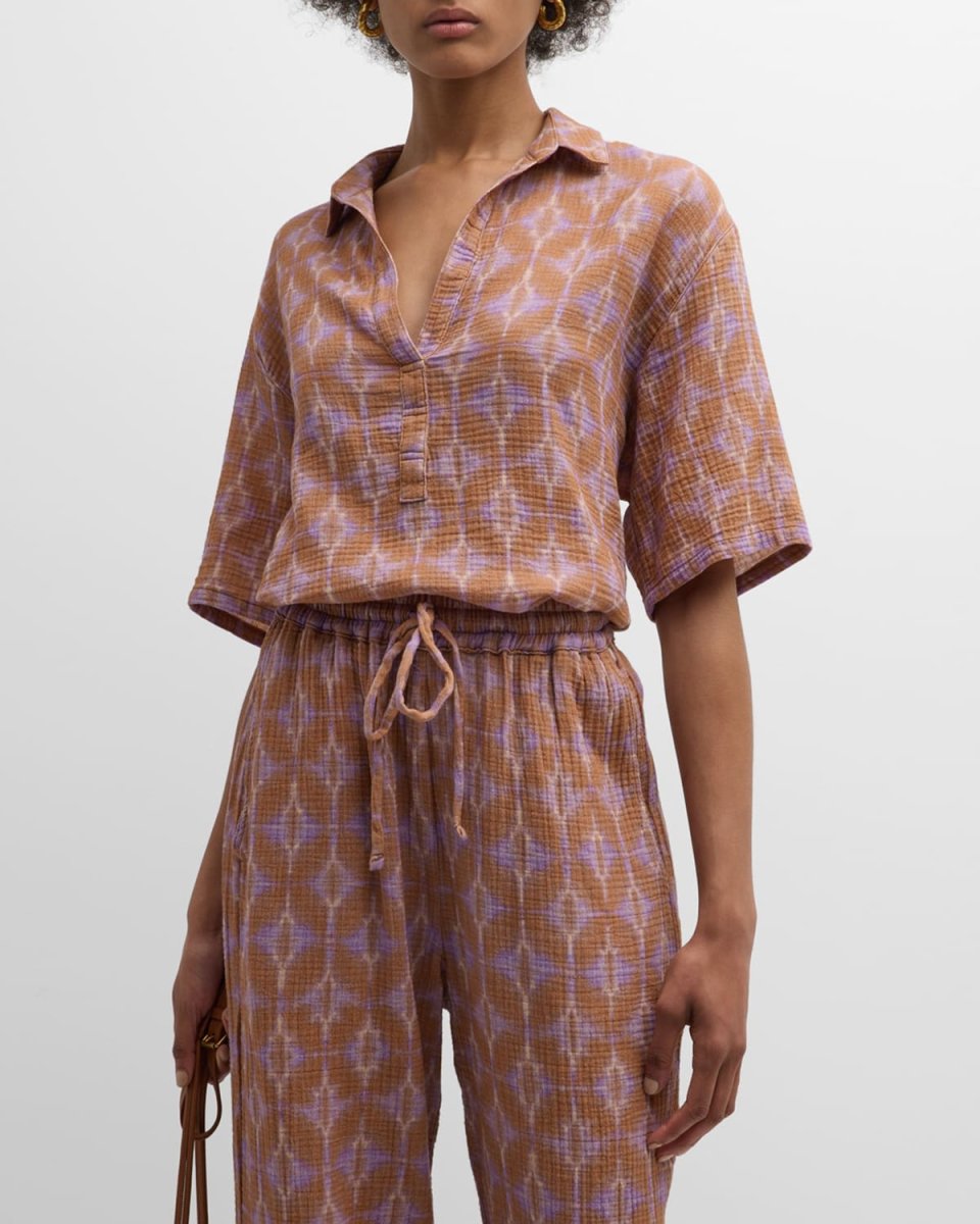 Decker Abstract-Print Cotton Gauze Top