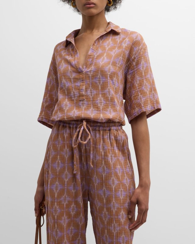 Decker Abstract-Print Cotton Gauze Top