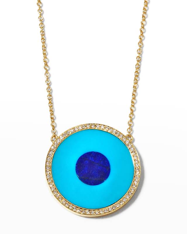 Lapis and Turquoise Evil Eye Necklace with Diamonds