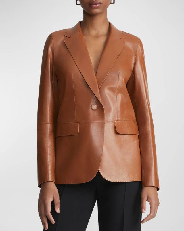 Nappa Leather Flap Pocket Single-Button Blazer