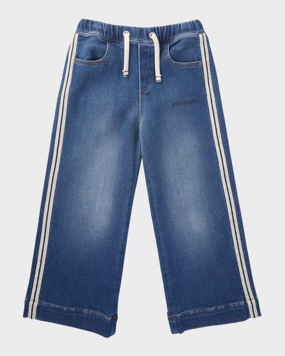 Kid's Logo-Print Track Inspired Denim Pants, Size 4-12