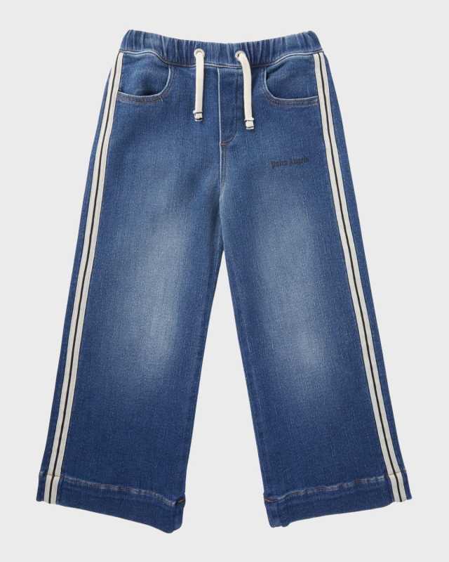 Kid's Logo-Print Track Inspired Denim Pants, Size 4-12