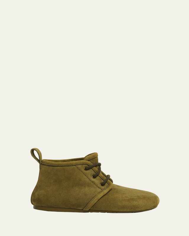 Suede Shearling Lace-Up Booties