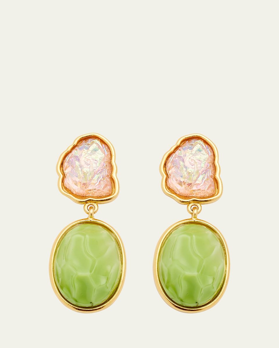Gold Post Earrings with Vintage Stones