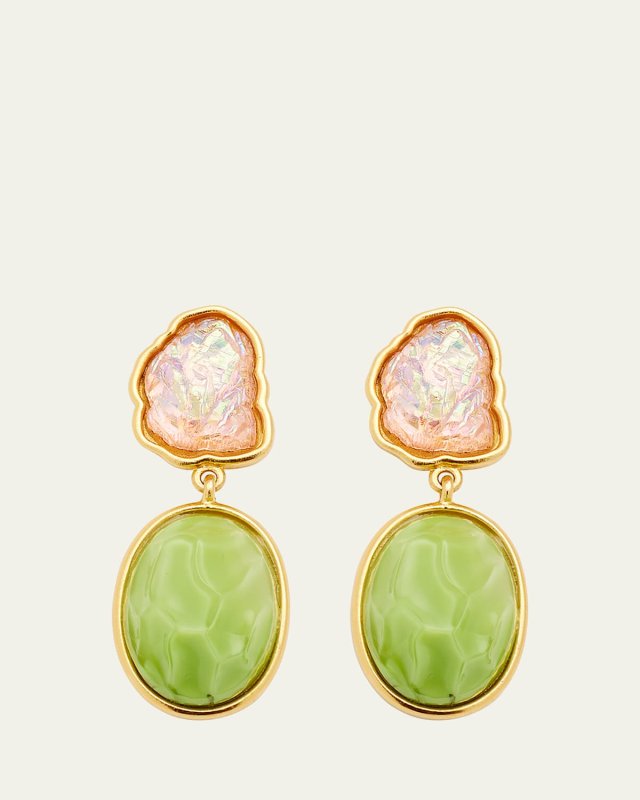 Gold Post Earrings with Vintage Stones