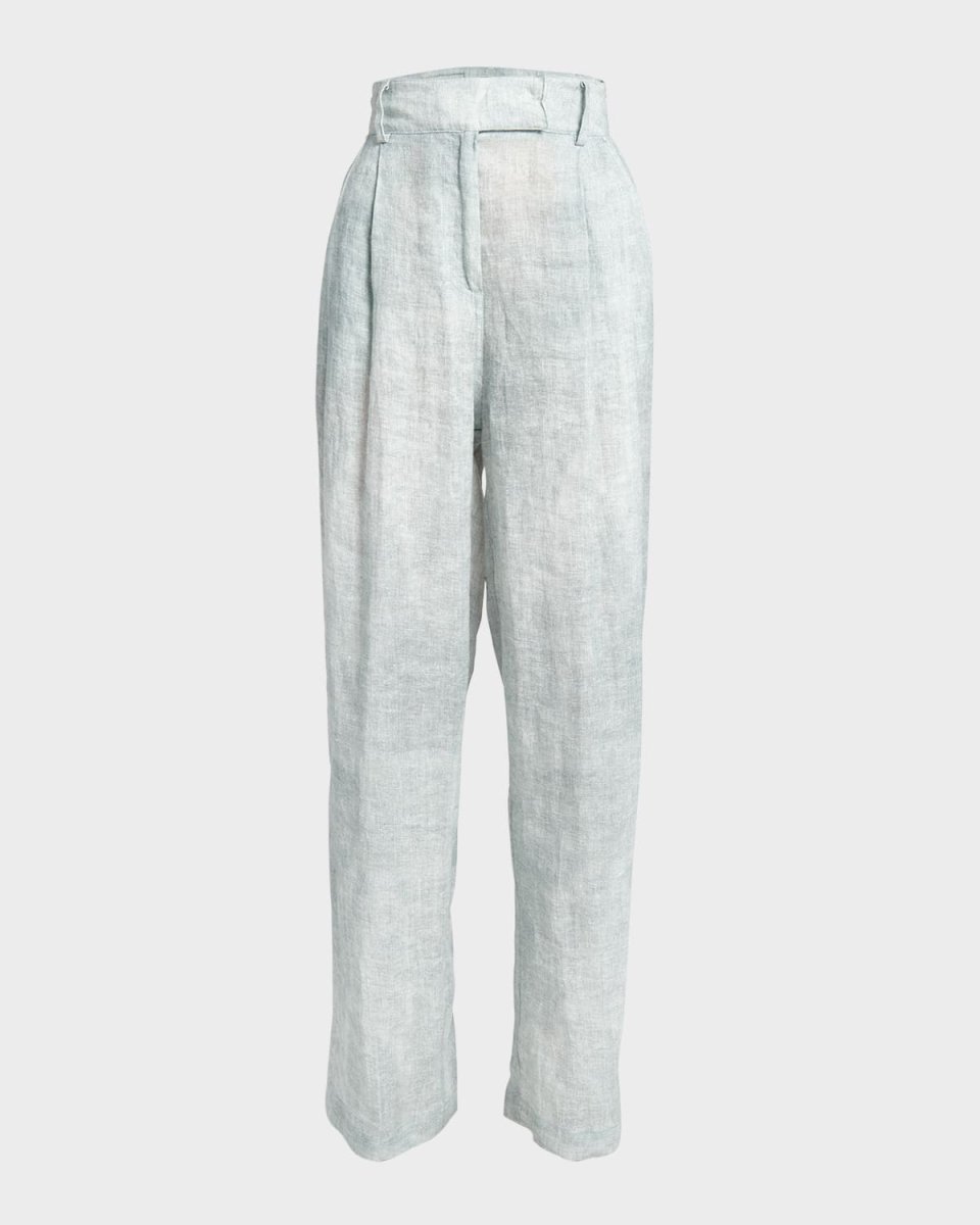 Linen Denim Effect Wide-Leg Pants