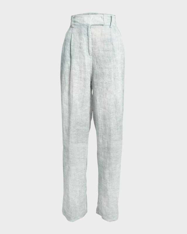 Linen Denim Effect Wide-Leg Pants