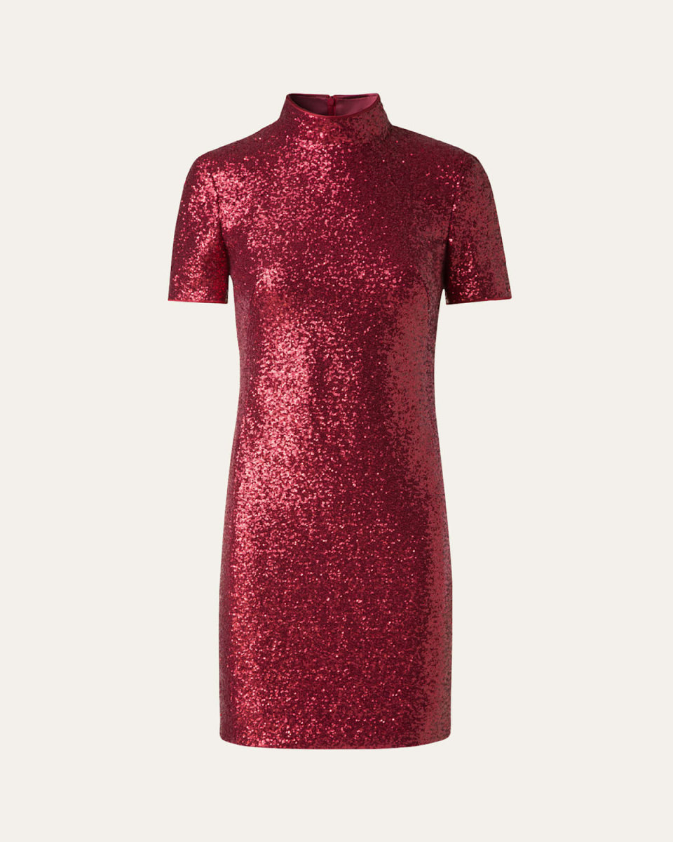 Sequined High-Neck Mini Dress