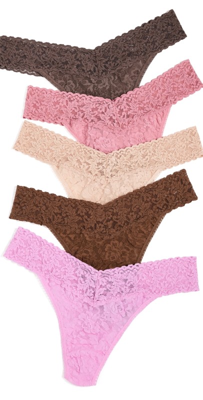 Hanky Panky Signature Lace Original Rise Thong 5 Pack Honey/Horizon/Pink/Choco
