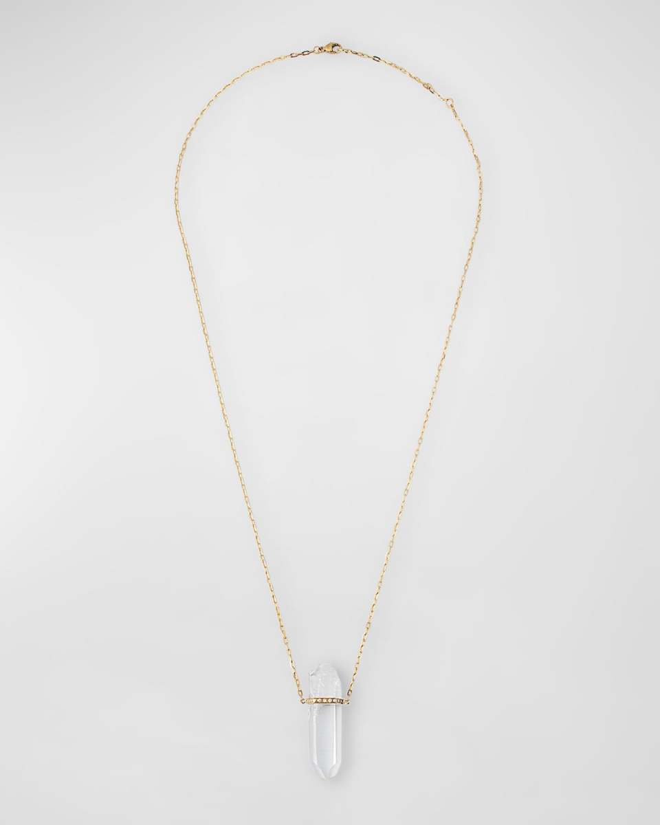 14K Large Crystal Quartz and Diamond Bar Necklace