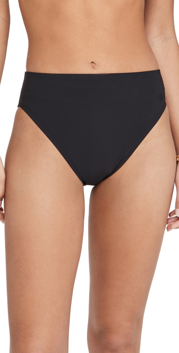 Tory Burch Solid Higheg High Waist Bikini Bottoms Black