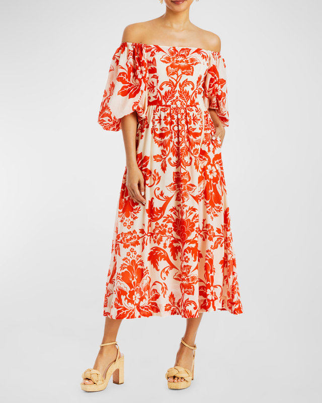 Delphine Floral-Print Cotton Midi Dress
