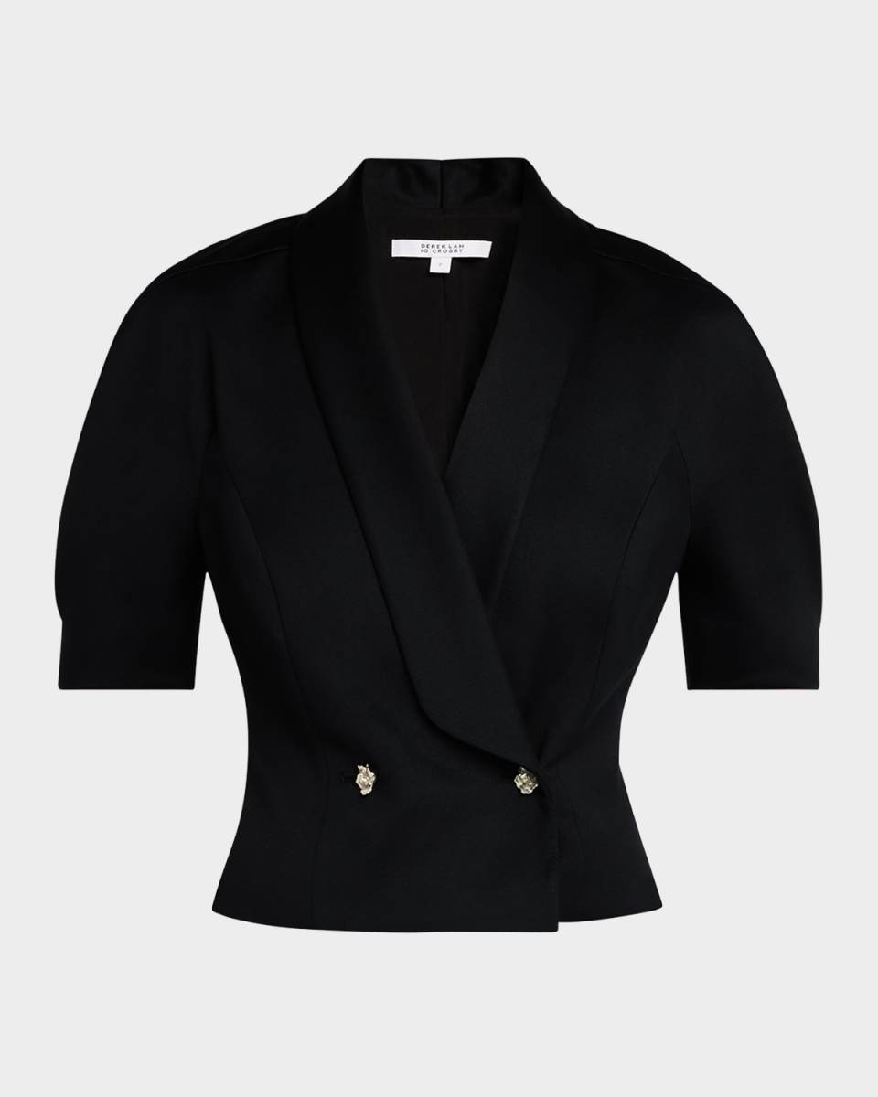 Philippe Puff-Sleeve Double-Breasted Crop Jacket