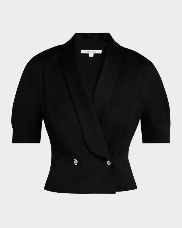 Philippe Puff-Sleeve Double-Breasted Crop Jacket