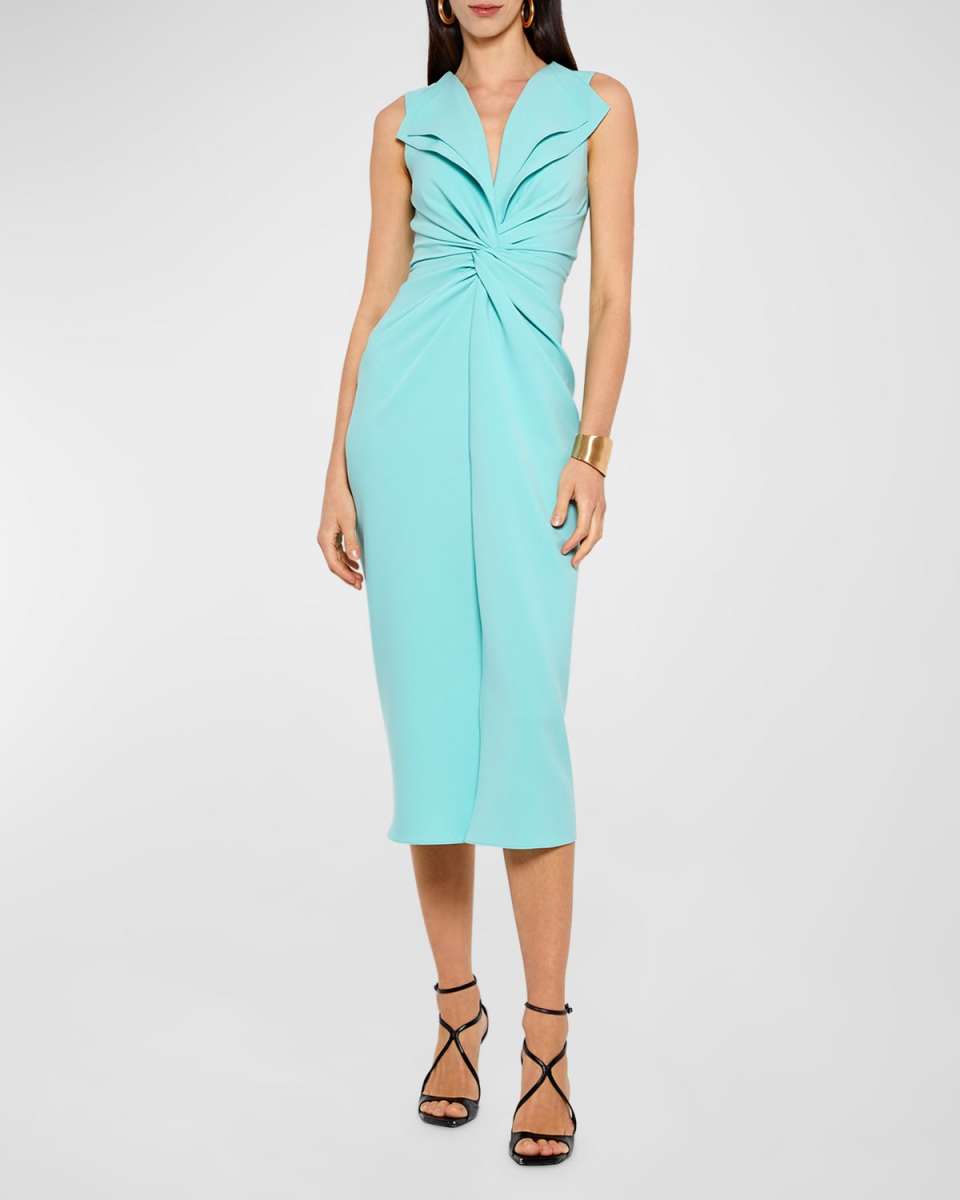 Sleeveless Collared Twisted Midi Dress