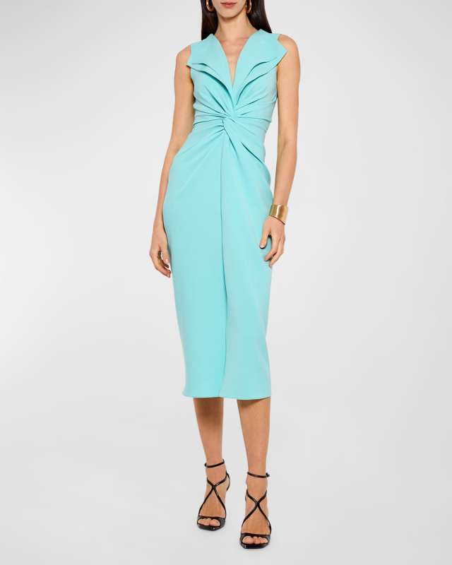 Sleeveless Collared Twisted Midi Dress