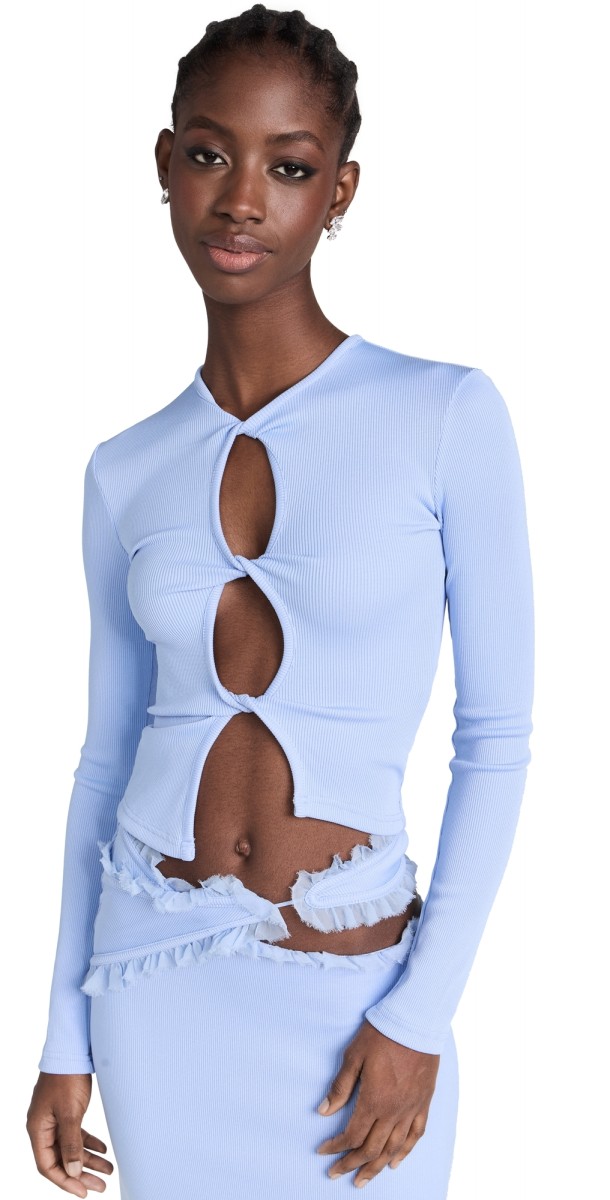 Christopher Esber Open Twist Long Sleeve Top Cornflower