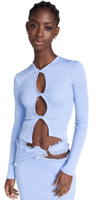 Christopher Esber Open Twist Long Sleeve Top Cornflower