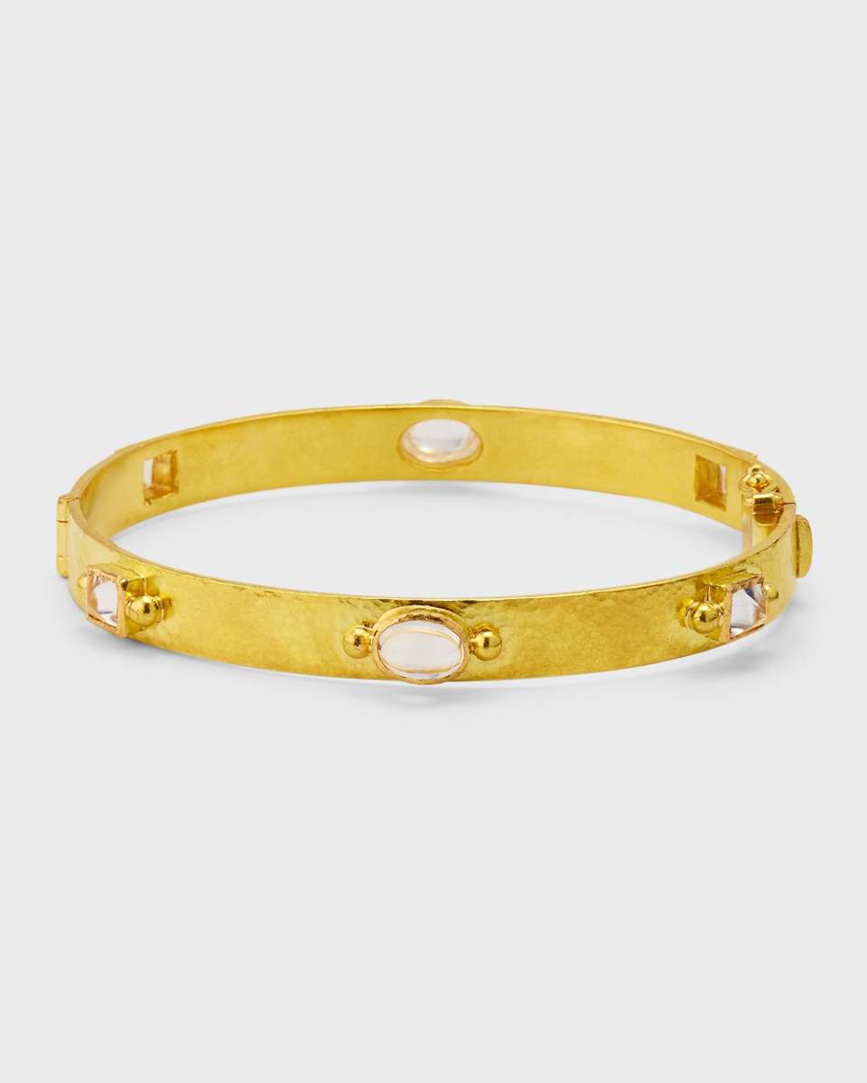 19K Yellow Gold Flat Ribbon Roberta Bangle with Moonstones