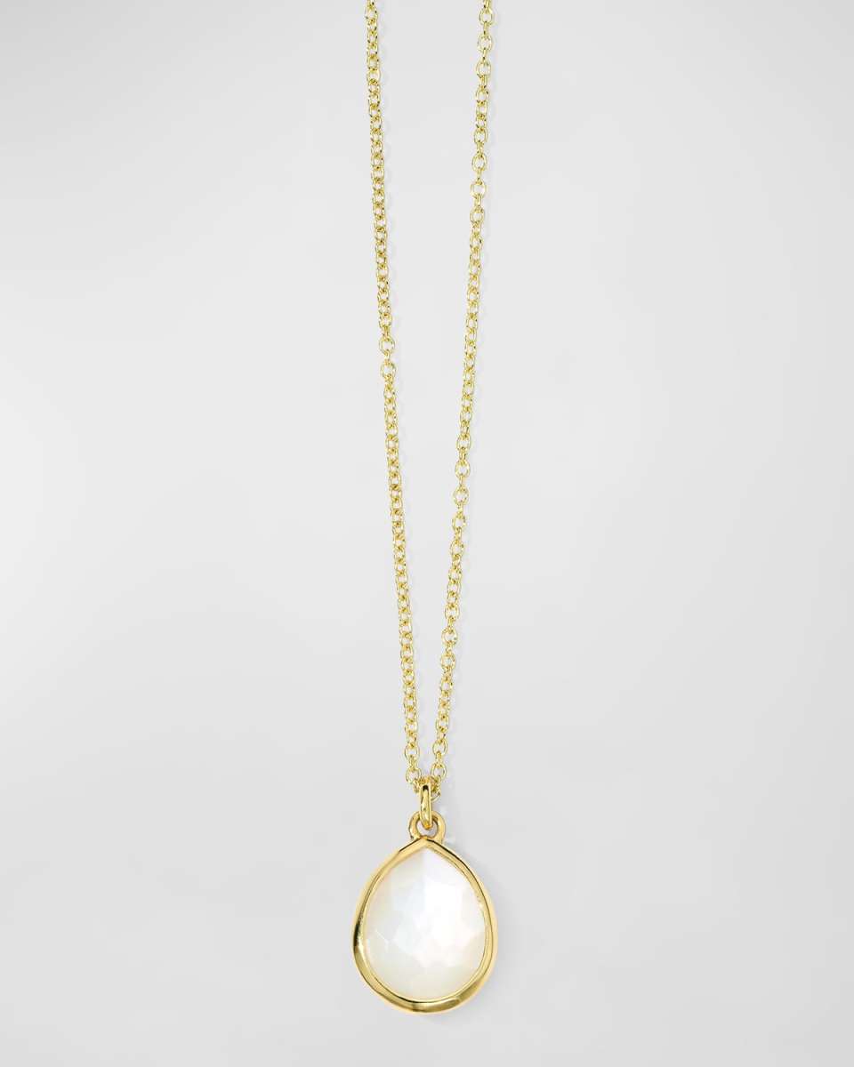 18K Gold Rock Candy Mini Teardrop Pendant Necklace in Mother-of-Pearl Doublet, 16-18"L
