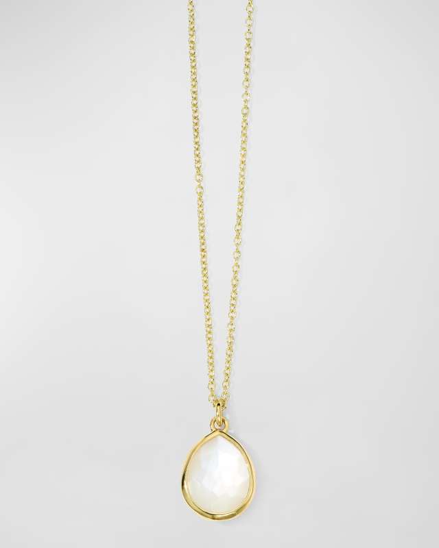 18K Gold Rock Candy Mini Teardrop Pendant Necklace in Mother-of-Pearl Doublet, 16-18"L